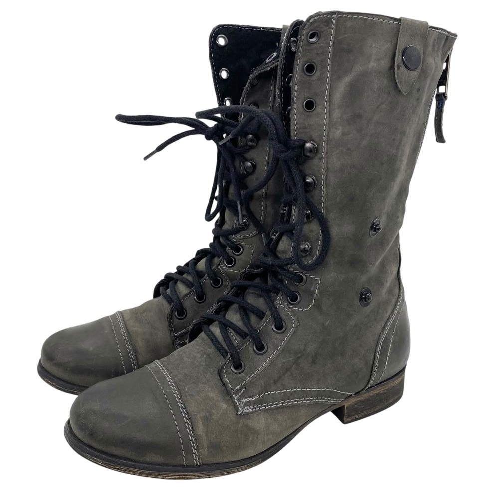 Steve Madden Camarro Leather Distressed Combat Lace Up Boots